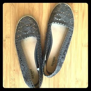 Olive green crochet flat espadrilles